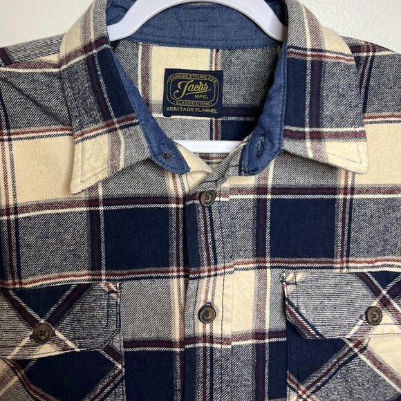 JACHS Button Down Flannel Shirt Mens XL Navy, Burgundy  Plaid LS - Picture 1 of 6